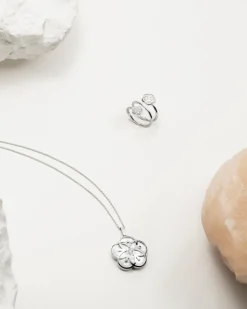Anello, oro bianco 18k, diamanti, madreperla