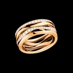 Anello, oro giallo 18k, diamanti