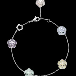 Bracciale, oro bianco 18k, angelite, calcedonio, giada, opale