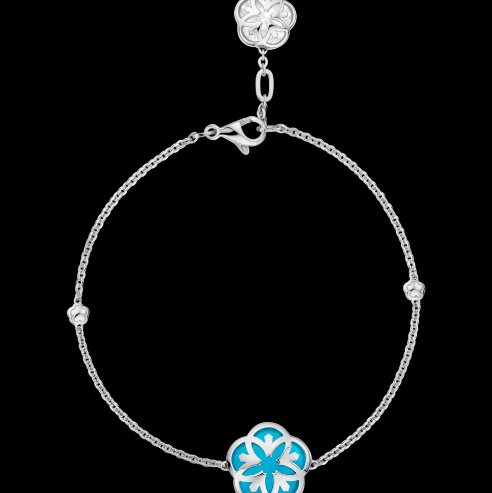 Bracciale, oro bianco 18k, madreperla, turchese