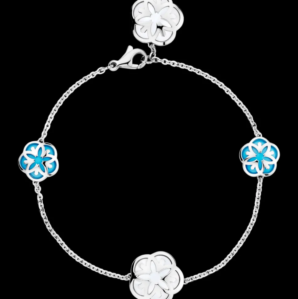 Bracciale, oro bianco 18k, madreperla, turchese