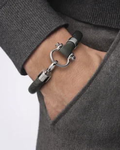 Bracciale, pelle di alligatore, acciaio inossidabile