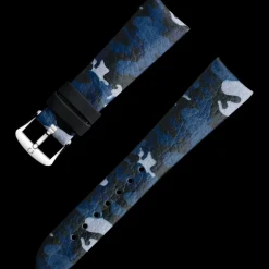 Cinturino in pelle camouflage blu con fibbia ad ardiglione