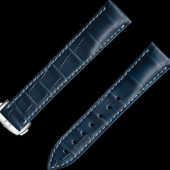Cinturino in pelle di alligatore blu con fibbia déployante