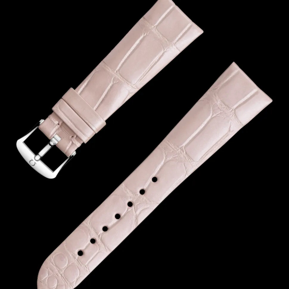 Cinturino in pelle di alligatore rosa chiaro con fibbia ad ardiglione