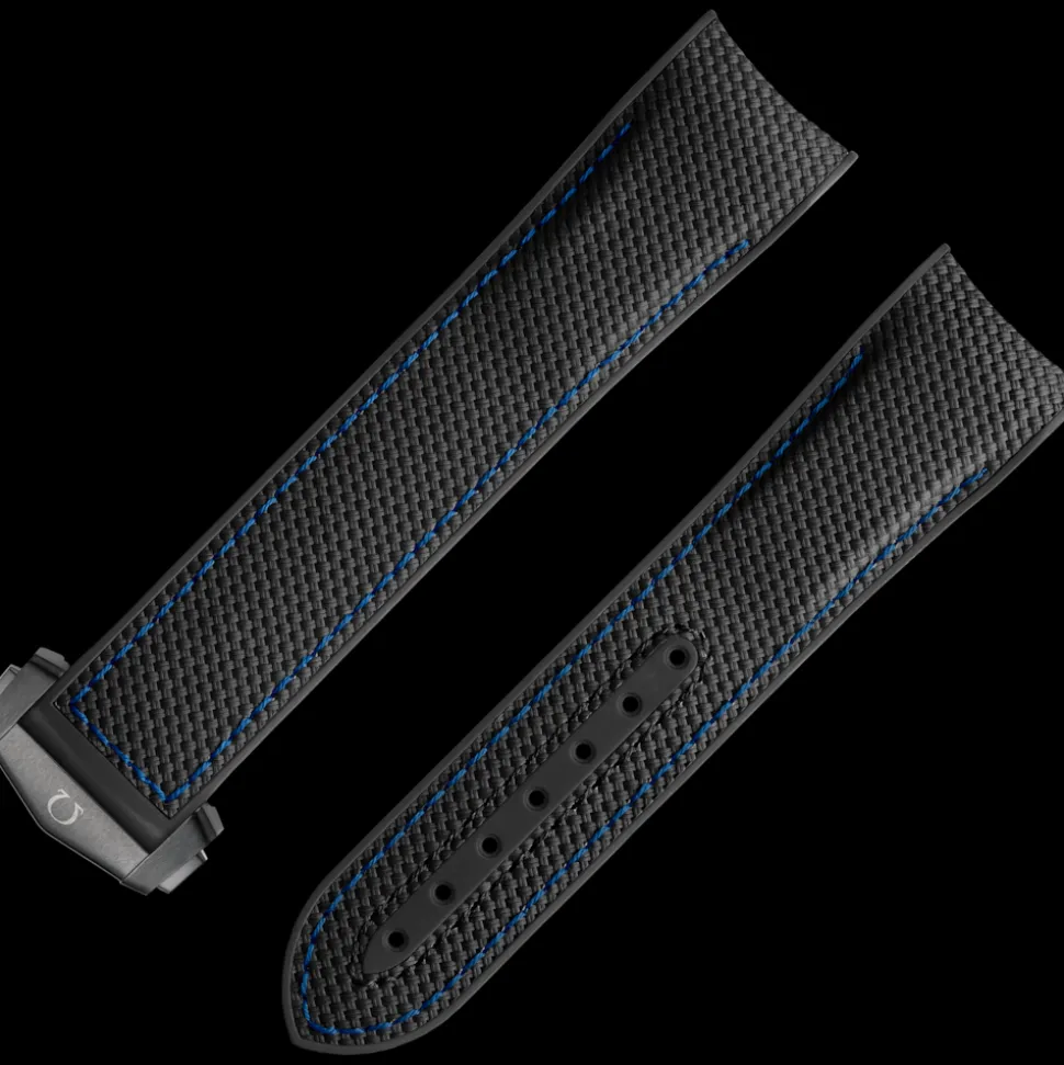 Cinturino nero in caucciù con fibbia déployante per il Seamaster Planet Ocean 600M