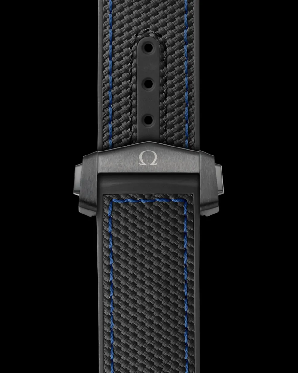 Cinturino nero in caucciù con fibbia déployante per il Seamaster Planet Ocean 600M