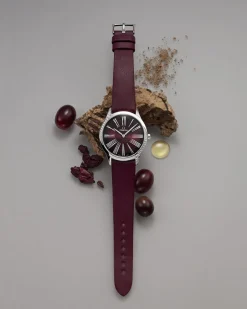 Cinturino vegano bordeaux con fibbia ad ardiglione