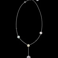 Collier, oro bianco 18k, angelite, calcedonio, giada, opale