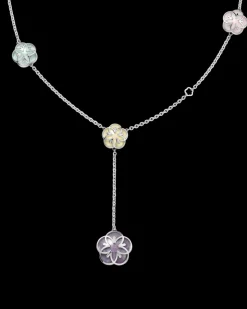 Collier, oro bianco 18k, angelite, calcedonio, giada, opale