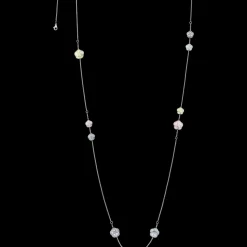 Collier, oro bianco 18k, angelite, calcedonio, giada, opale