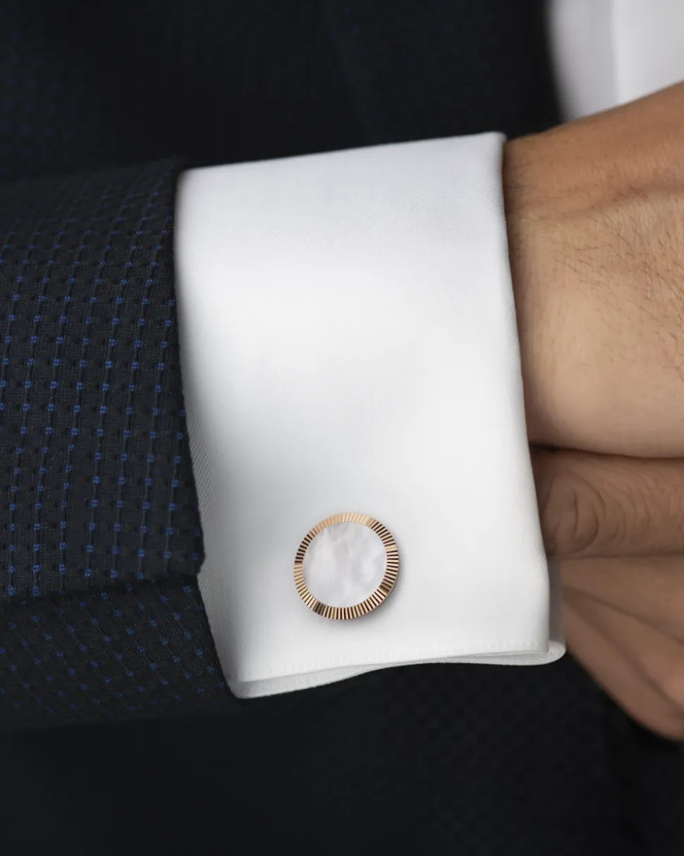 Gemelli, oro rosso 18k, madreperla, acciaio inossidabile