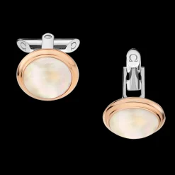 Gemelli, oro rosso 18k, madreperla, acciaio inossidabile
