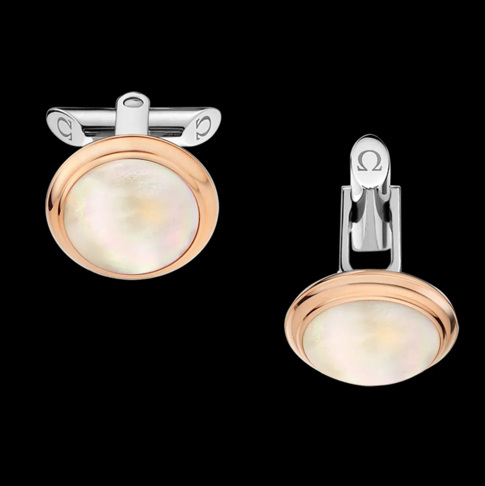 Gemelli, oro rosso 18k, madreperla, acciaio inossidabile