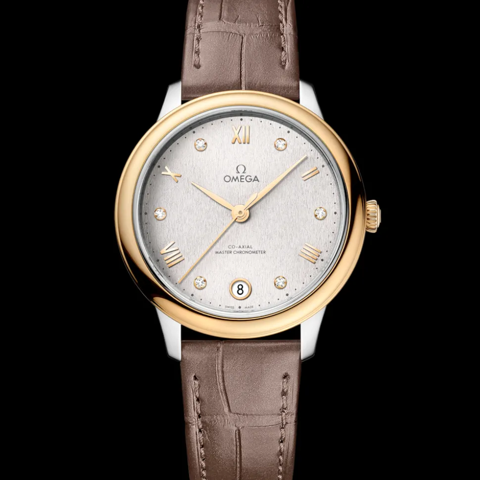34 mm, acciaio‑oro giallo su cinturino di pelle