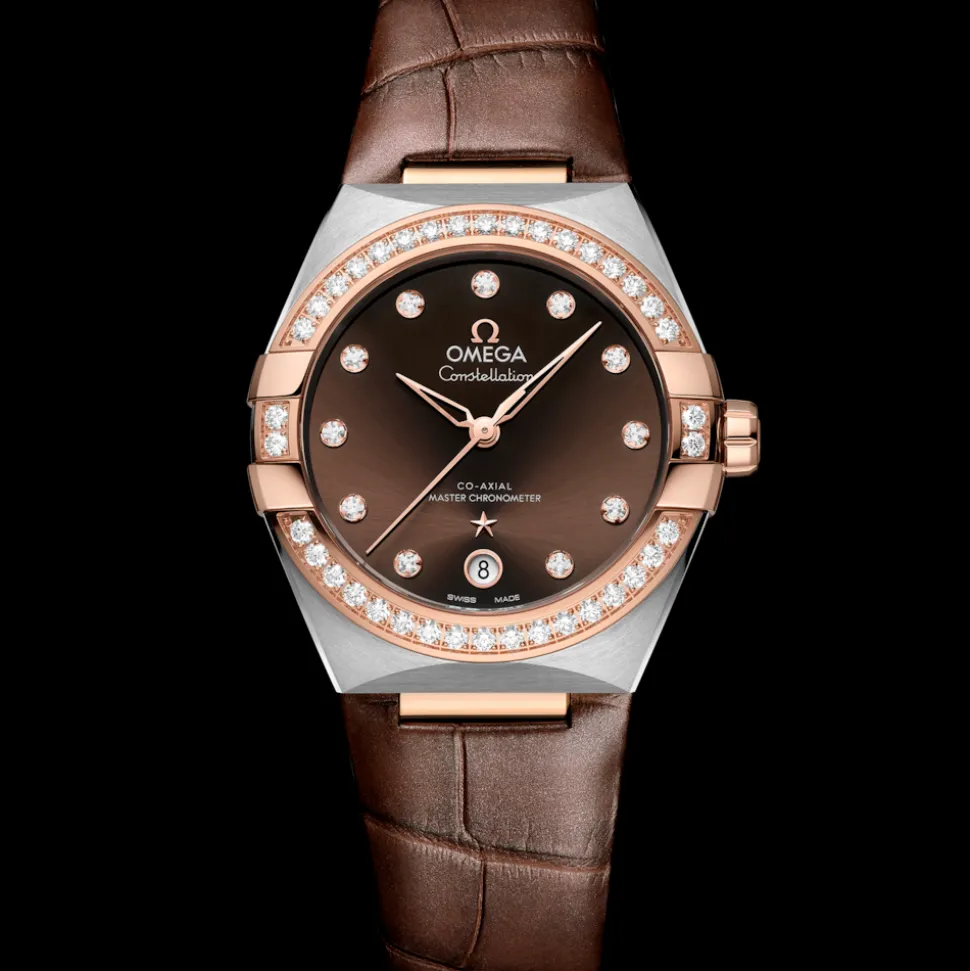 36 mm, acciaio‑oro Sedna™ su cinturino di pelle
