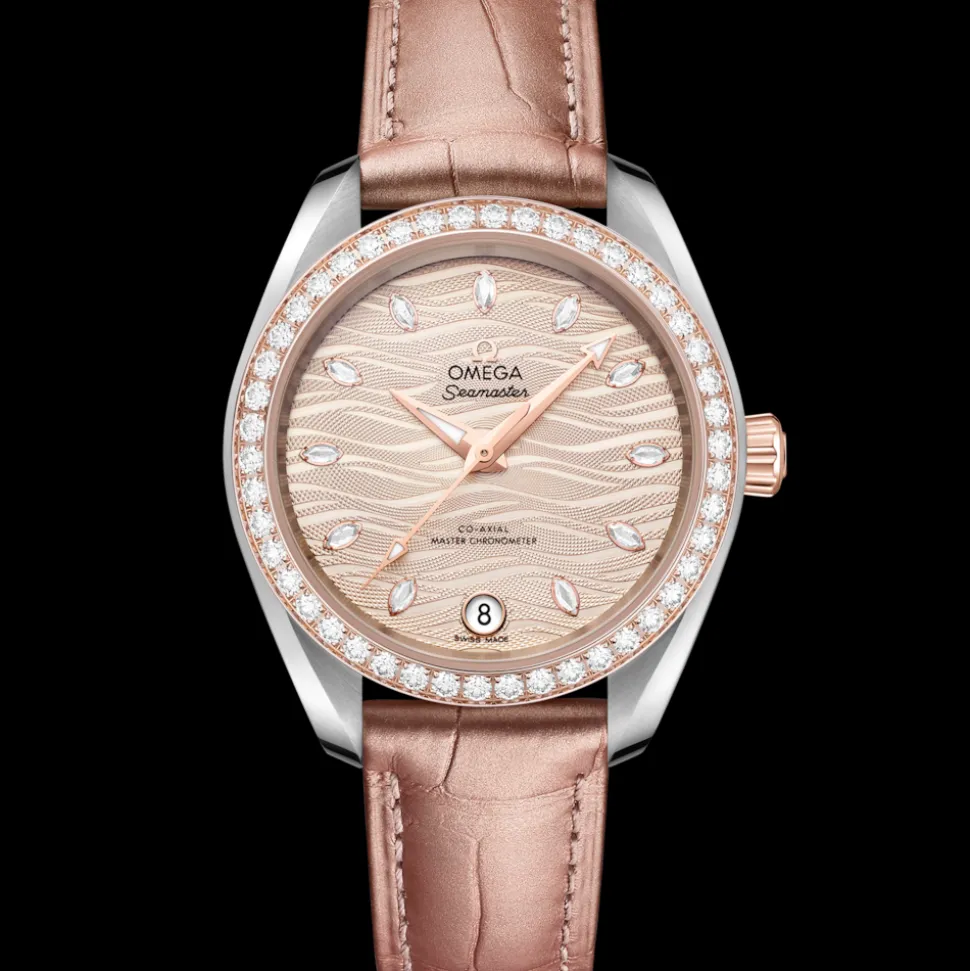 34 mm, acciaio‑oro Sedna™ su cinturino di pelle