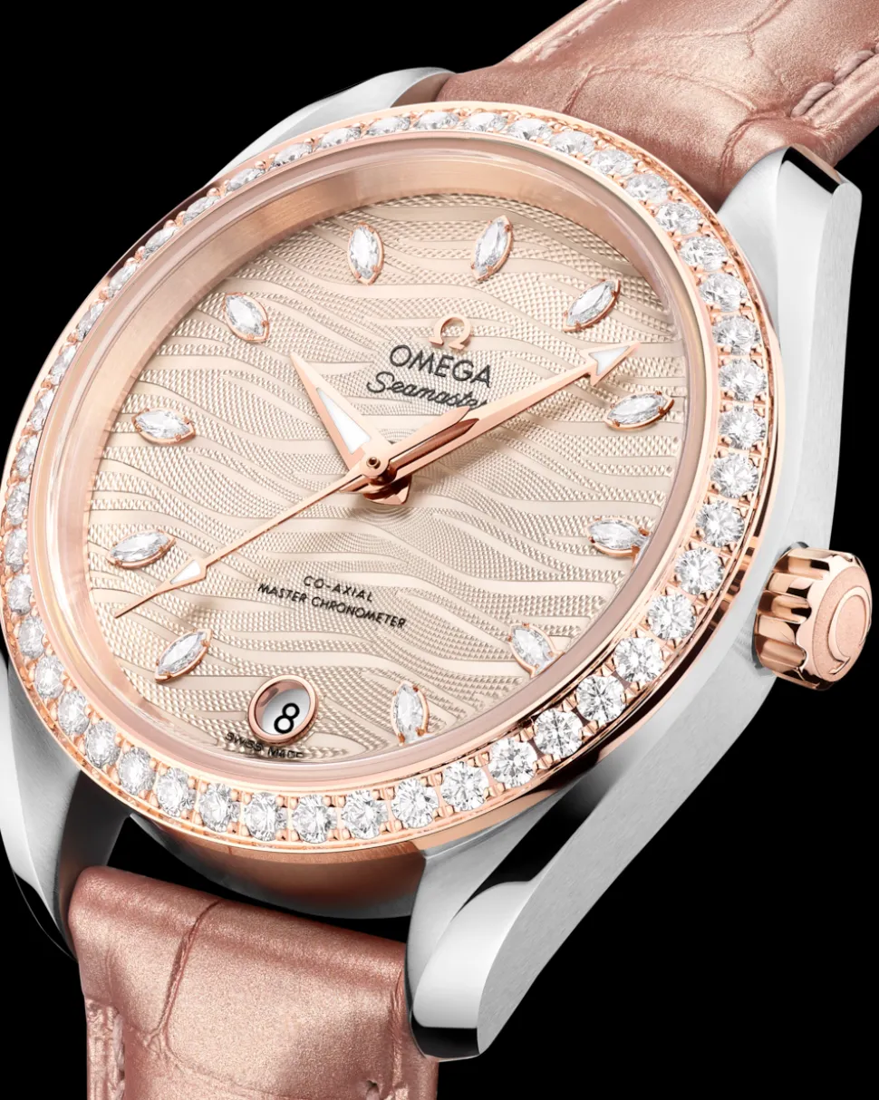 34 mm, acciaio‑oro Sedna™ su cinturino di pelle
