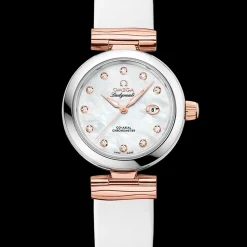 34 mm, acciaio‑oro Sedna™ su cinturino di pelle