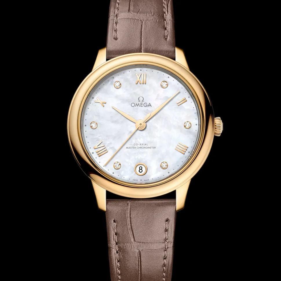 34 mm, oro giallo su cinturino di pelle