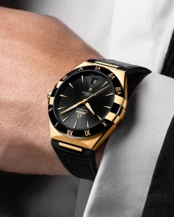 41 mm, oro giallo su cinturino di pelle