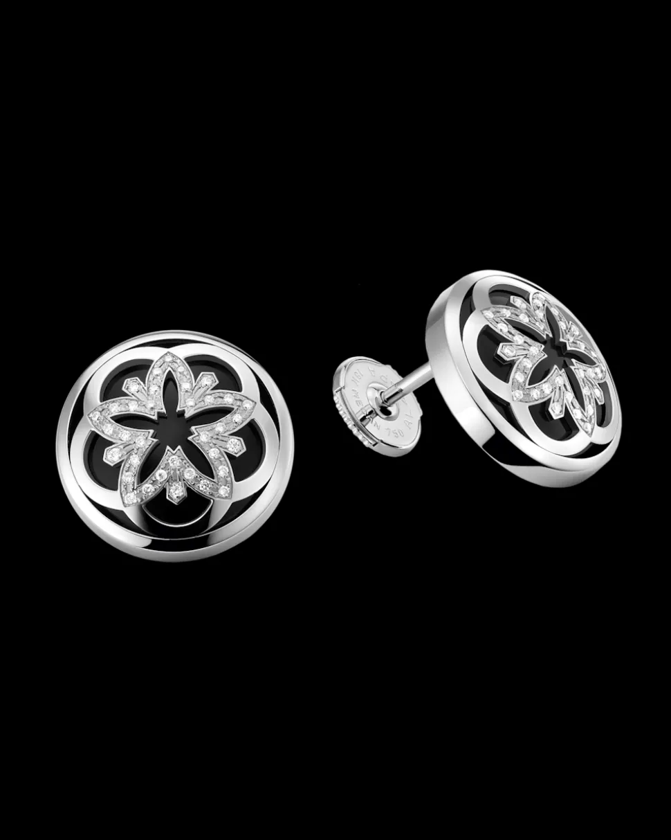 Orecchini, oro bianco 18k, diamanti, onice