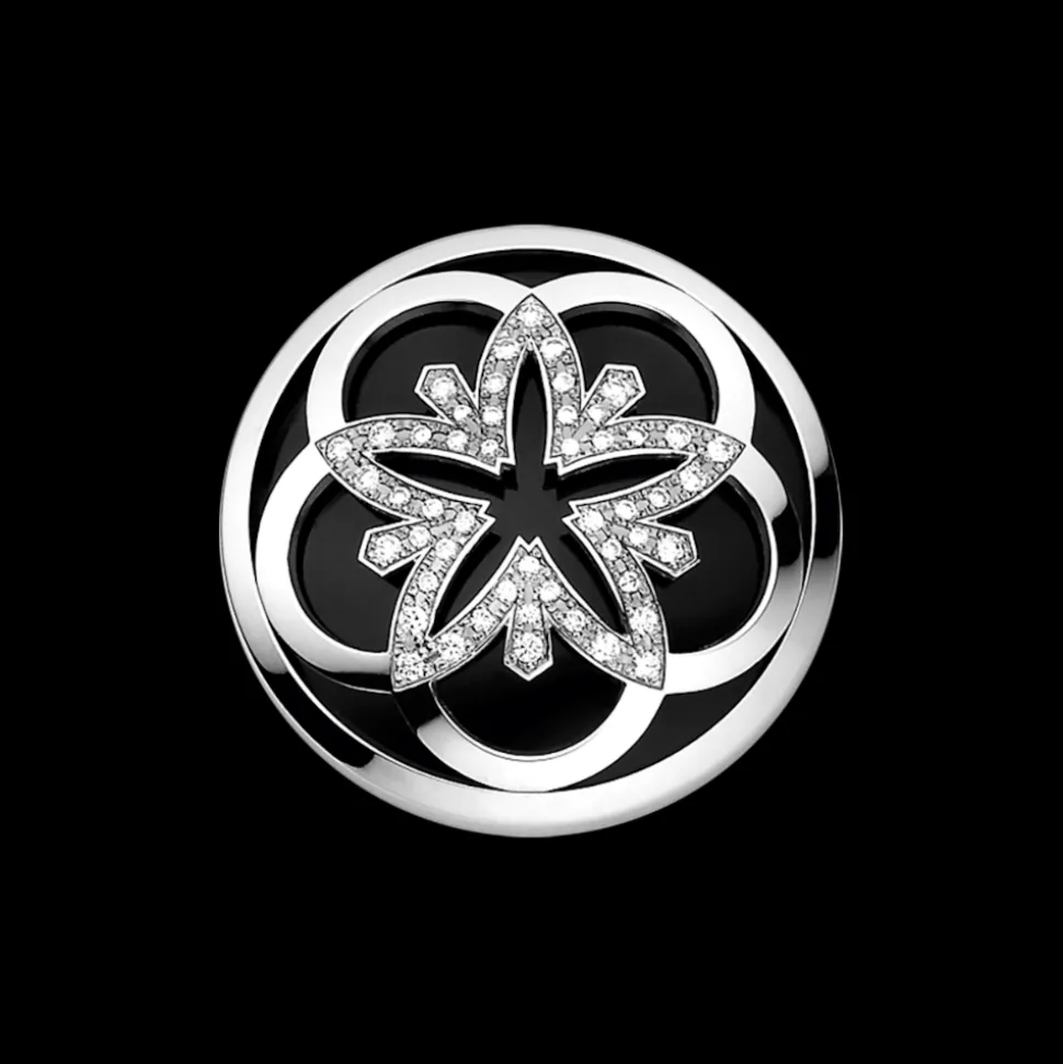 Pendente, oro bianco 18k, diamanti, onice